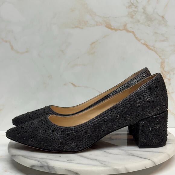 Adrienne Vittadini Fiona Pump Heels Woman 8 Black Beaded Block Heel‎ Pointed Toe - Picture 7 of 14